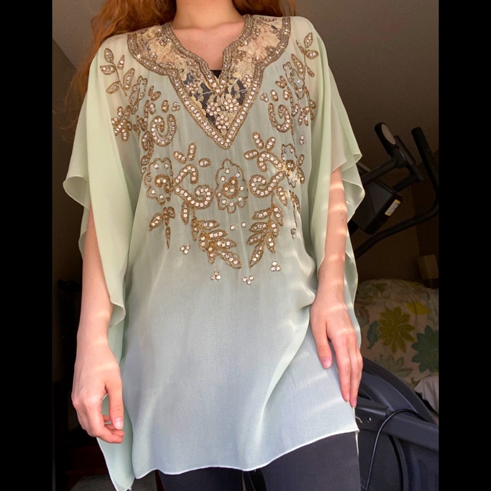 Alice and Olivia mint green embroidered tunic